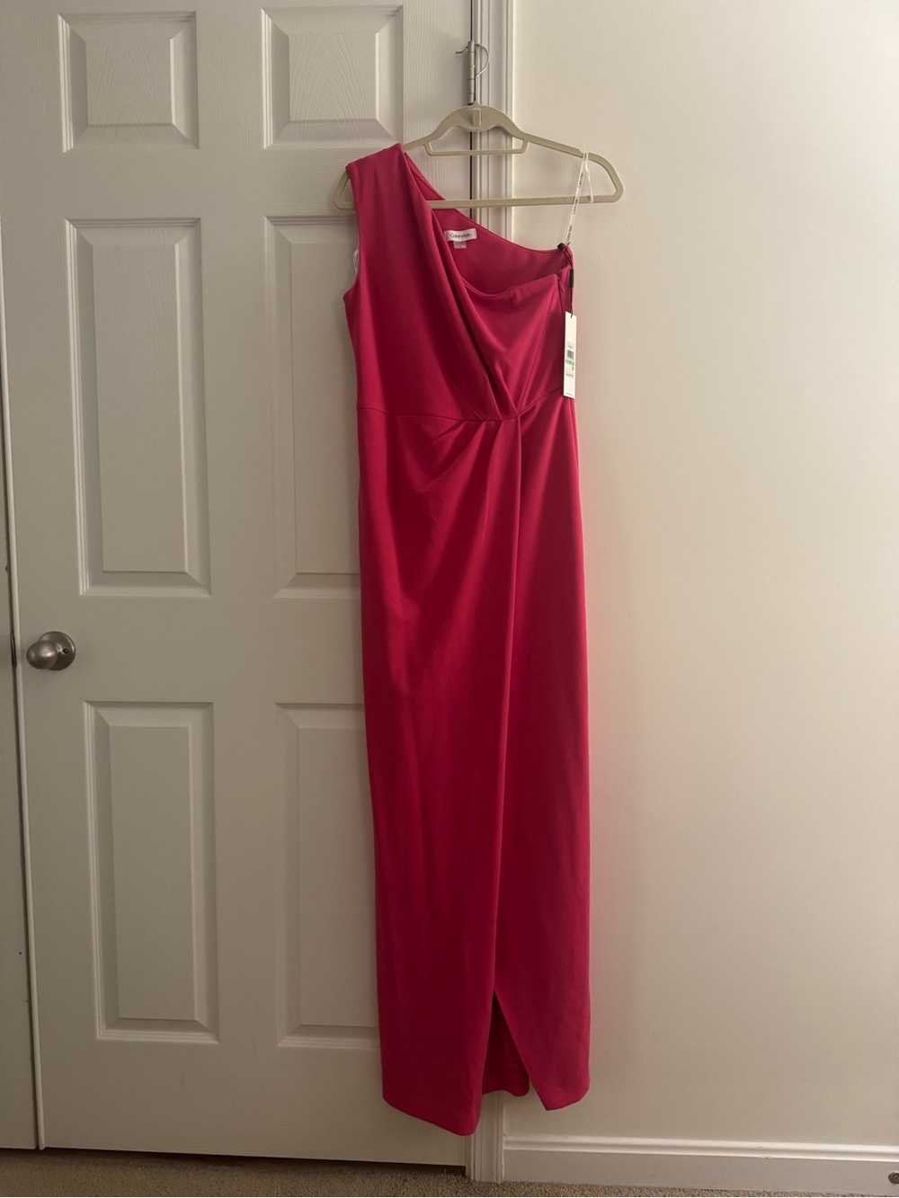Calvin Klein One-Shoulder Fuschia Evening Gown